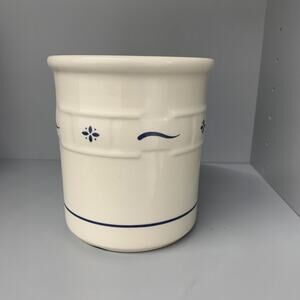 Longaberger Pottery Woven Traditions Utensil Holder Crock Stoneware Blue 5.5”